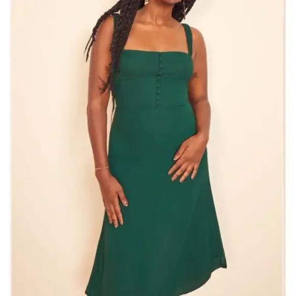 Reformation NEW Camari Dress Emerald Green Midi Size 4 - Picture 10 of 10